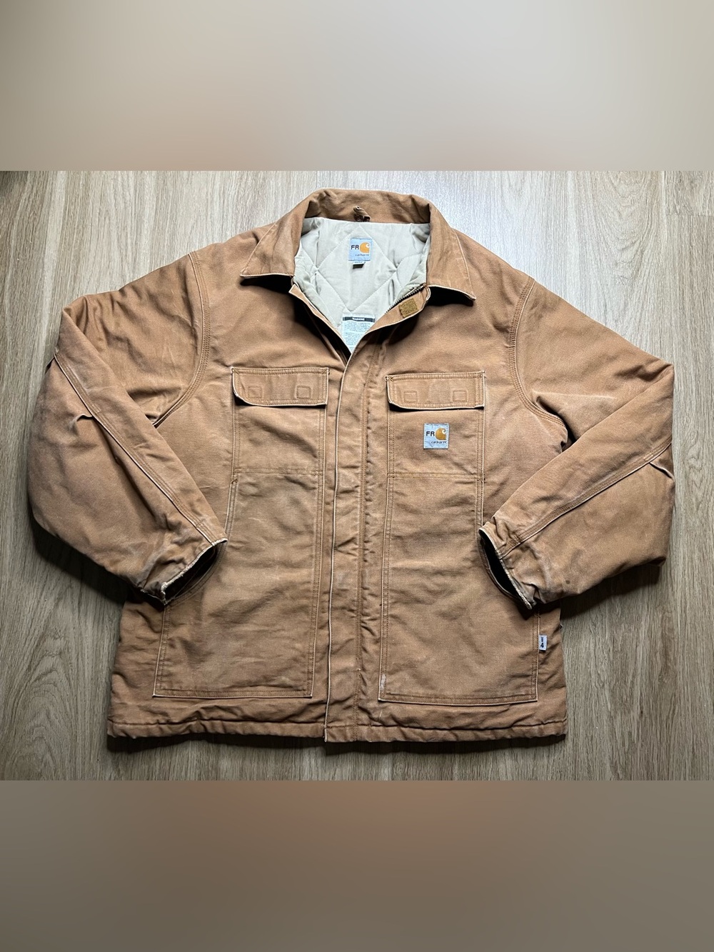 Carhartt Flame-Resistant (FR) Insulated Traditional Jacket Brown Sz XL (distress